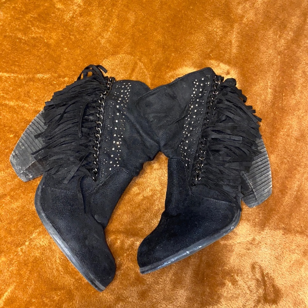 Black Fringe Booties